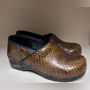 Dansko Brown Snake Print Clogs